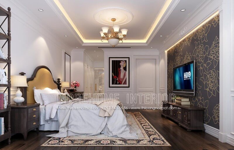Giường ngủ biệt thự tân cổ điển Giường ngủ biệt thự tân cổ điển