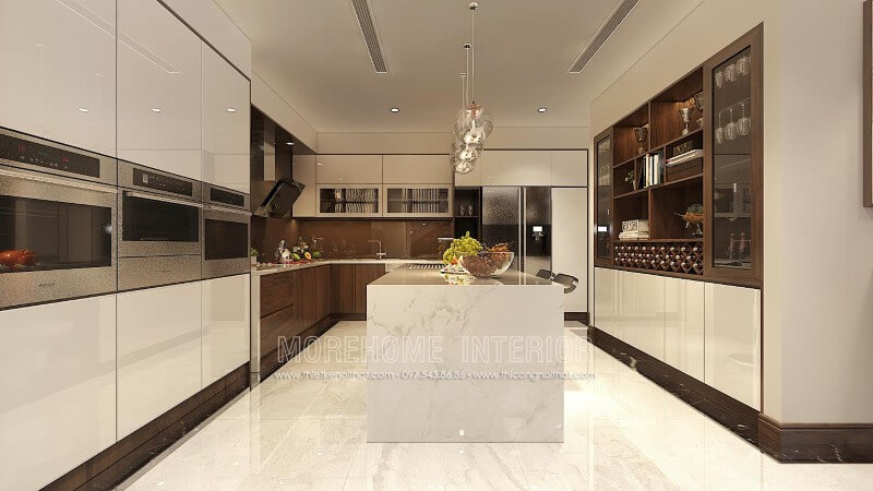 Lựa chọn tủ bếp gỗ Veneer kiểu dáng hiện đại được coi là xu hướng Tủ bếp đẹp, sang trọng và đẳng cấp