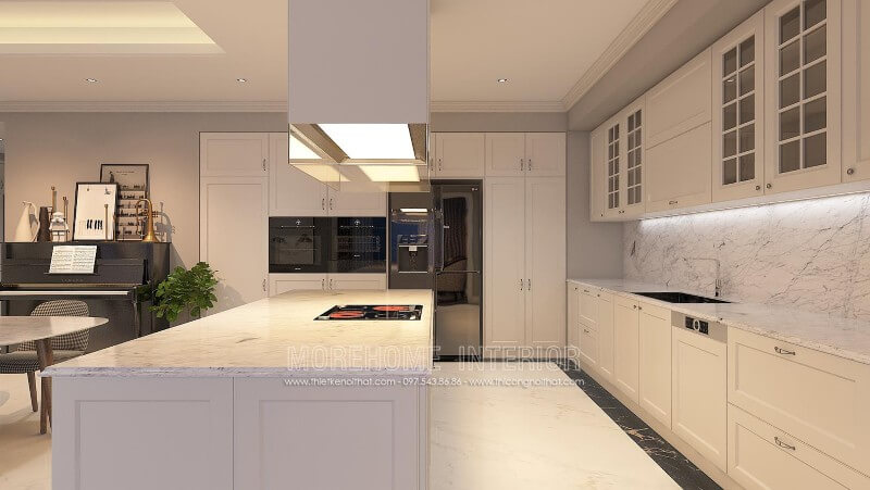 Trang trí nội thất tủ bếp chung cư Keangnam màu trắng Thiết kế và sản xuất tủ bếp đẹp