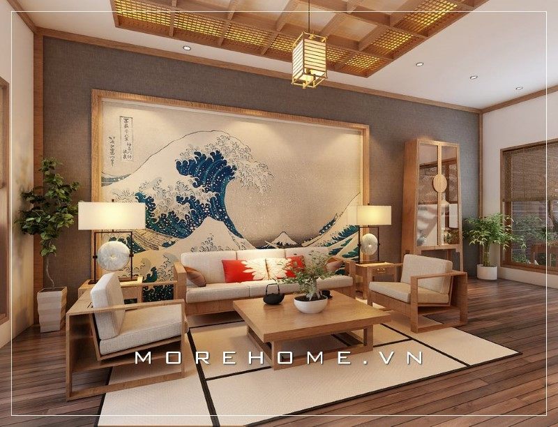 Thiết kế phòng khách mang phong cách Nhật Bản đang là 1 xu hướng thịnh hành và phổ biến trong cách căn hộ biệt thự.