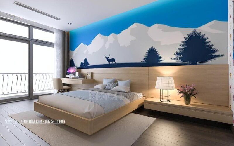 Trang trí nội thất phòng ngủ con có ban công cùng cửa sổ lớn giúp không gian trở nên thông thoáng, đẹp, độc đáo.